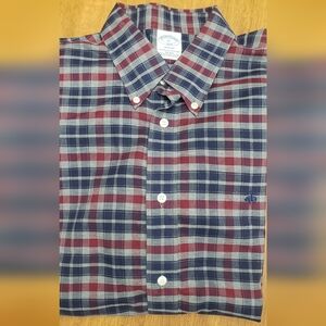 Brooks Brothers Red, Gray and Blue Plaid 1818 Regent Shirt XL 100% Supima Casual